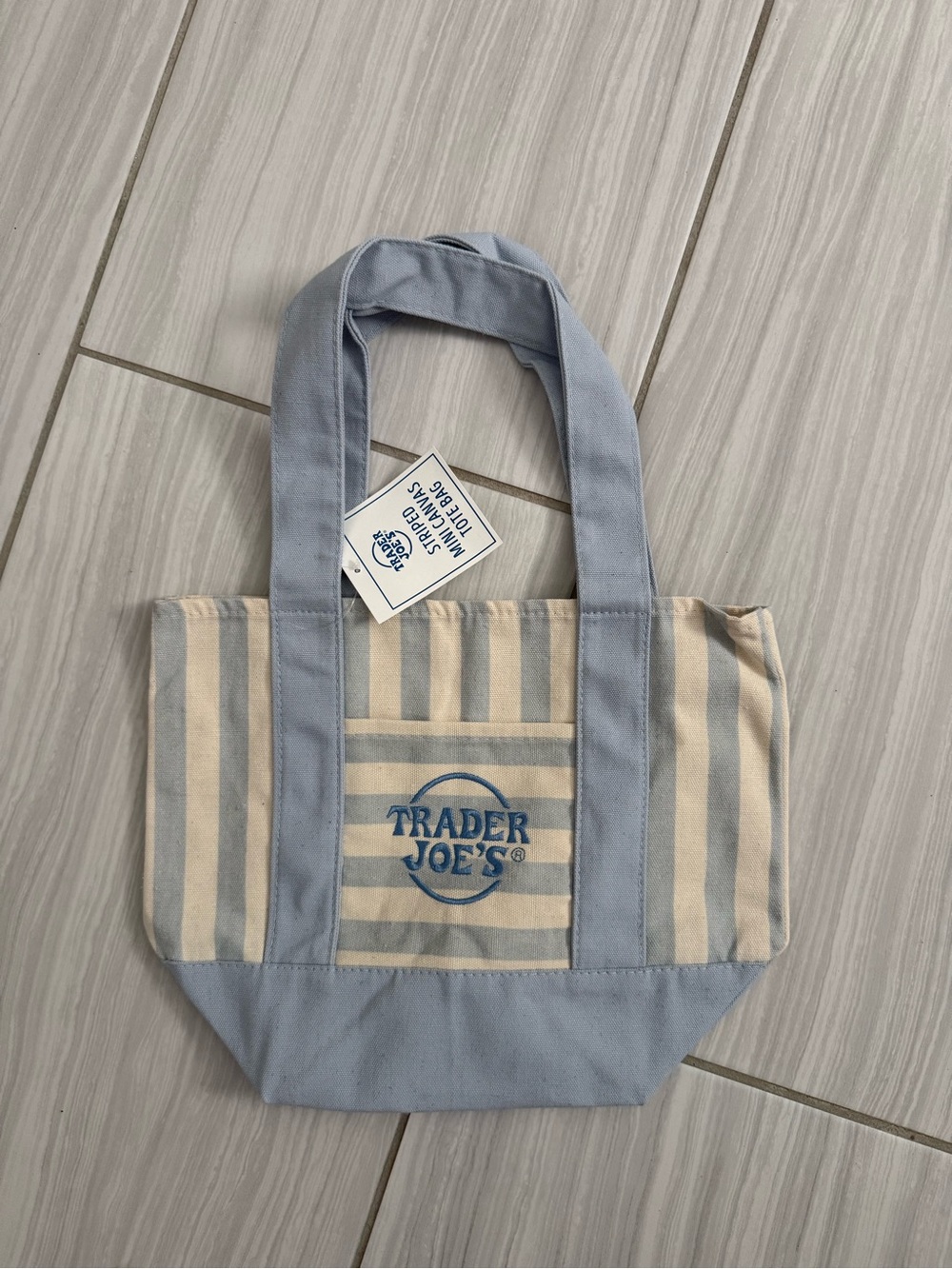 Authentic Trader Joe's Blue & Cream Striped Canvas Tote Bag
